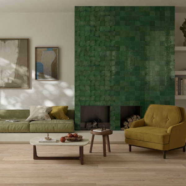 Pared de comedor con revestimiento cerámico en Forma Cerámicas